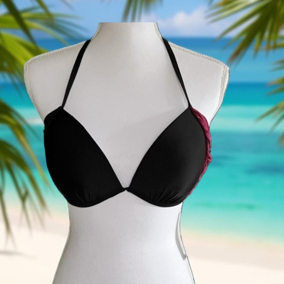 Black and Pink Halter Bikini Top Enjoy the Sun LARGE NWT - Picture 1 of 8